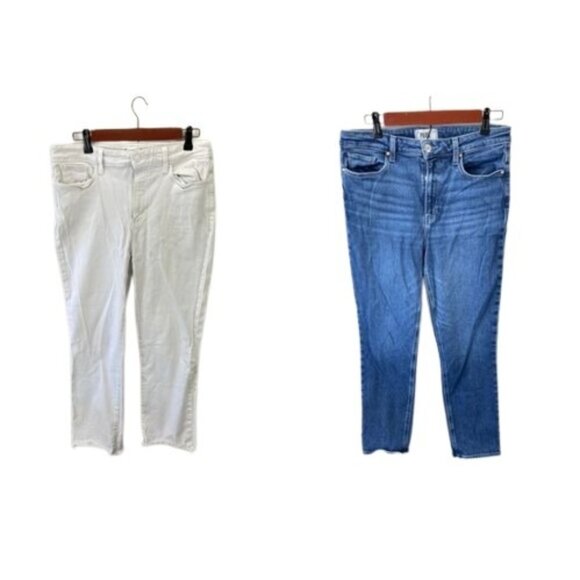 Paige Jeans Women’s White Blue Cindy High Rise Crop Stretch Denim Pants Lot 2 31 - Picture 1 of 16